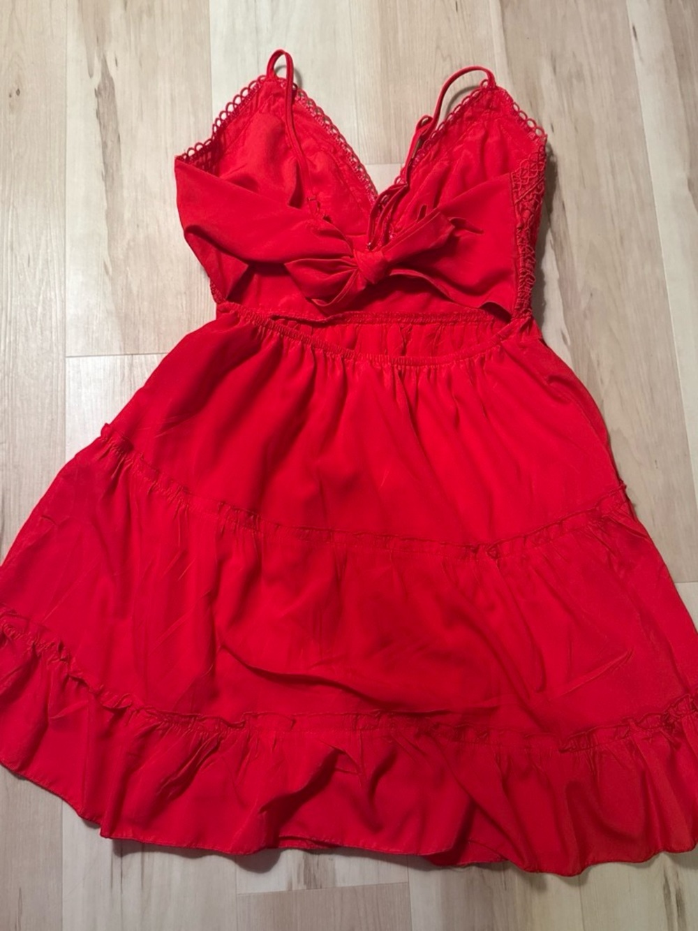 Wish Red Lace-Trim Tie-Front Satin Chemise